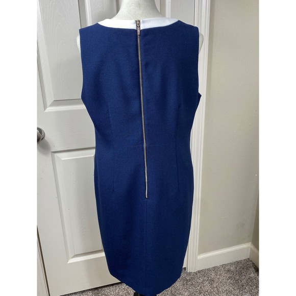 Karl Lagerfeld‎ Sheath Dress Sleeveless White Trim Pockets Career Navy 12 - Picture 3 of 7